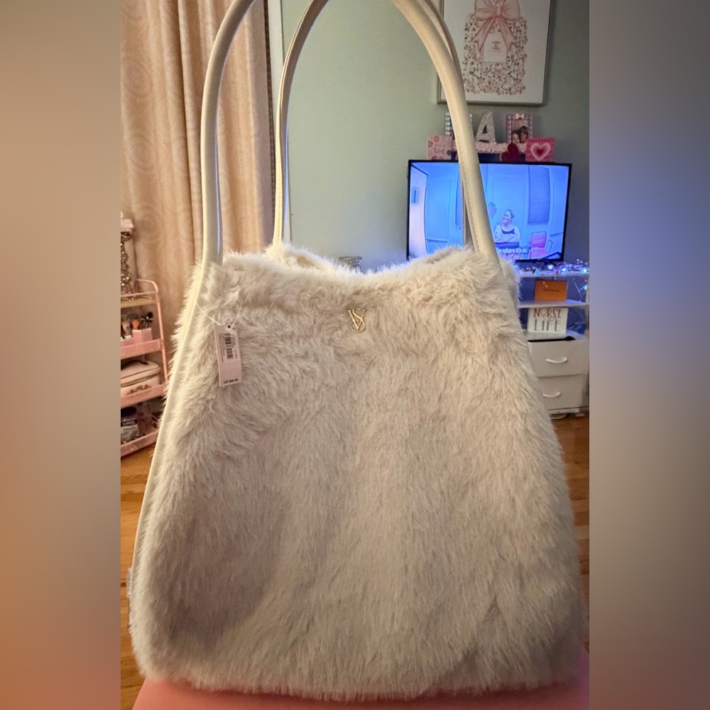White Faux Fur Bag from Victoria Secret